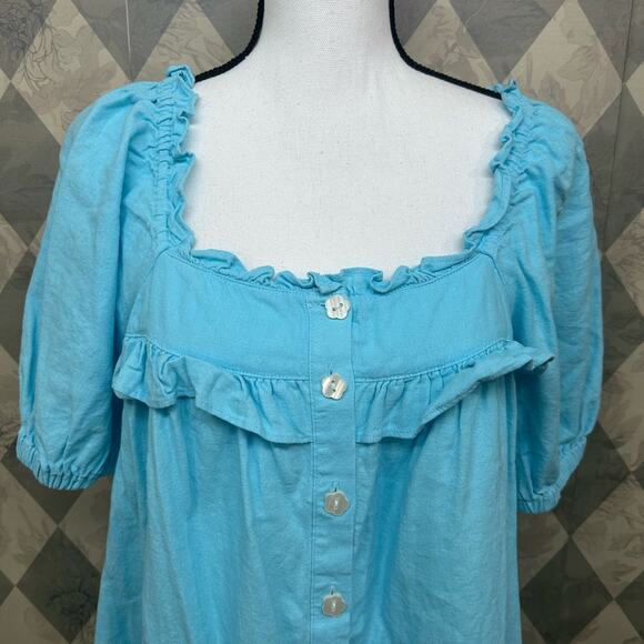 Stoney Clover Lane x Target Sky Blue Linen-Blend Puff-Sleeve Ruffle Dress - Picture 3 of 7